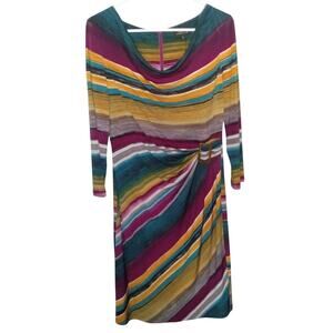 Tahari Women's Multicolor Abstract Striped Buckle Dress 8 Boho Retro Colorful